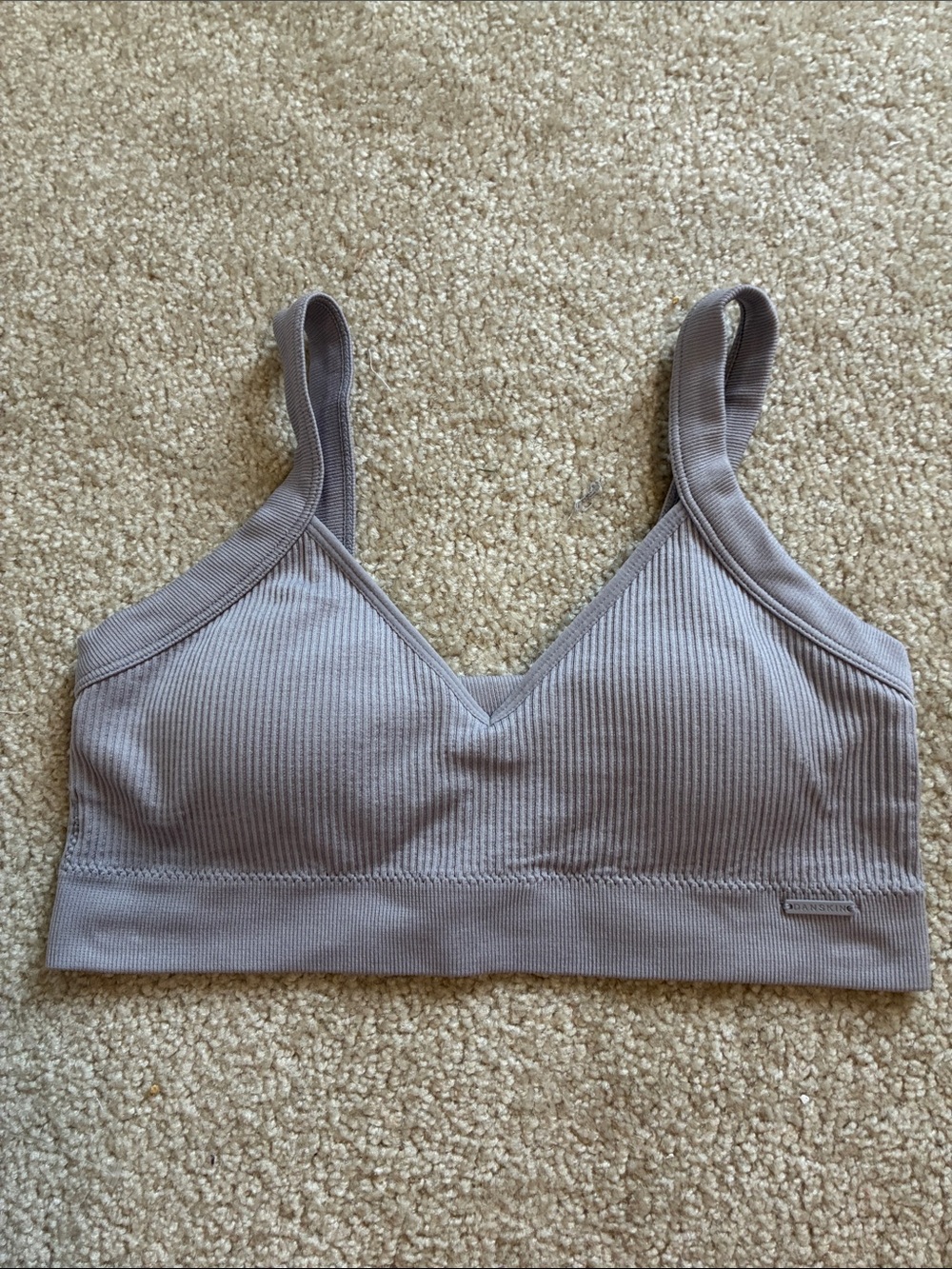 Danskin Ribbed V-Neck Bralette - Taupe Gray size large